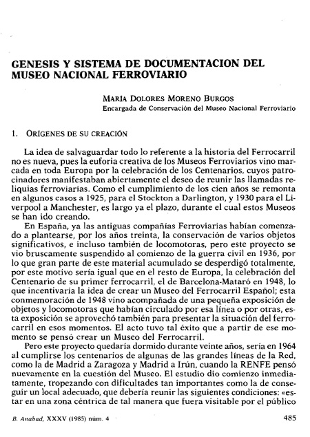 G�nesis y sistema de documentaci�n del Museo Nacional Ferroviario