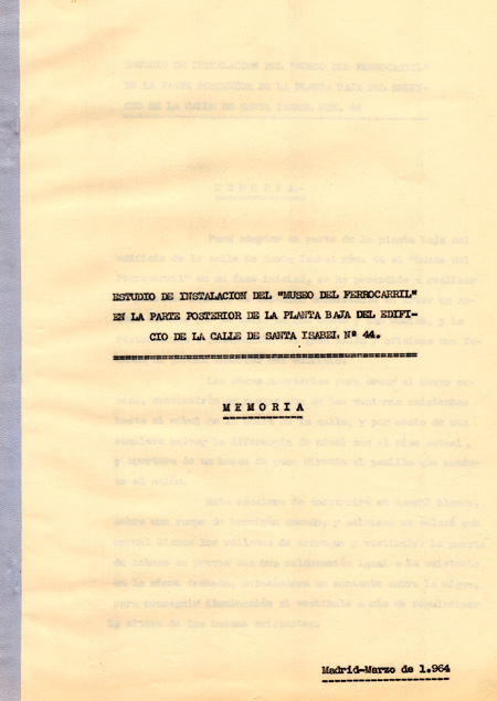 Memoria y presupuesto del estudio de instalaci�n del Museo del Ferrocarril