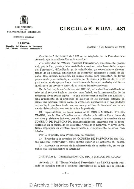 Circular num. 481 de la Direcci�n General de la Red Nacional de los Ferrocarriles Espa�oles
