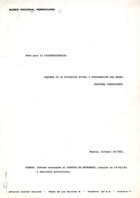 Situaci�n, programaci�n y necesidades del Museo Nacional Ferroviario