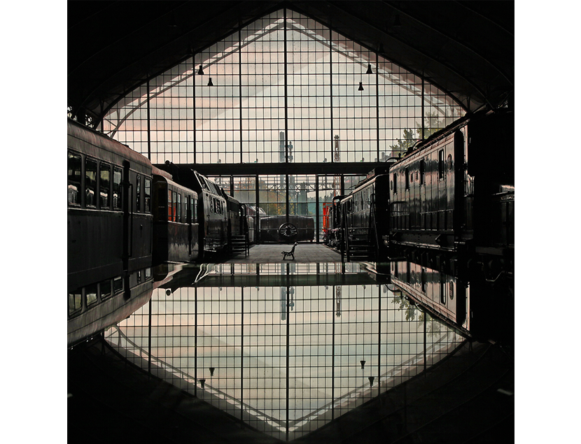Imagen retocada de la Sala de Tracci�n del Museo del Ferrocarril de Madrid
