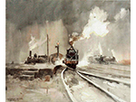 Salida de la estación. Ceferino Olivé (Acuarela sobre papel, 1949) Medidas: 64 x 77 cm - Pieza IG: 02383 Salida de la estación. Ceferino Olivé (Acuarela sobre papel, 1949) Medidas: 64 x 77 cm - Pieza IG: 02383