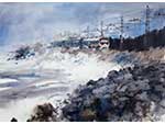 Circulando cerca de las olas. Javier Zorrilla Salcedo (Acuarela sobre papel, 2025). Medidas: 56 x 76 cm. Donaci�n: el autor - Pieza IG: 08838
