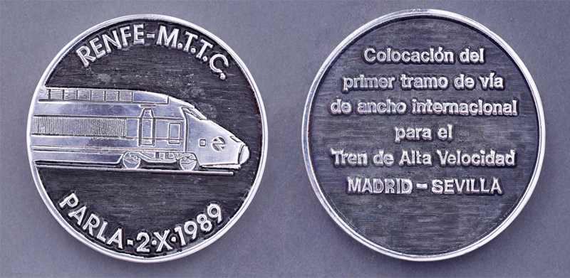 Colocaci�n del primer tramo de v�a de ancho internacional en Espa�a, 2 de octubre de 1989