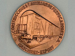 Medalla conmemorativa de la construcci�n de 450 vagones Gbs por CAF Espa�a para Maschinen-Export DDR ([Manuel Prieto], Espa�a, 1979) - Donaci�n: Enrique Balbuena - Pieza IG: 08322