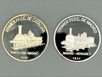 Medallas conmemorativas: Primer ferrocarril en Catalu�a (Barcelona-Matar� 1848) y Primer ferrocarril en Madrid (Madrid-Aranjuez 1851)  (NVMISMA, Espa�a, 2001) - Donaci�n: NVMISA - Pieza IG: 03124